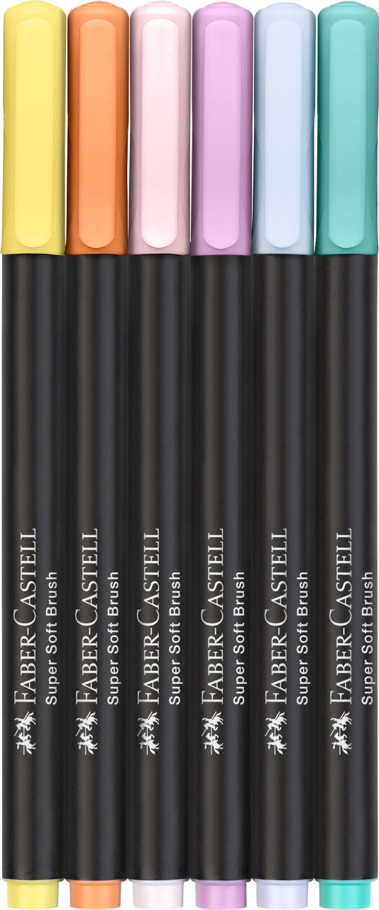Faber-Castell Black Edition Soft Brush Tip Felt Tip Pens - Pastel (Box of 6)