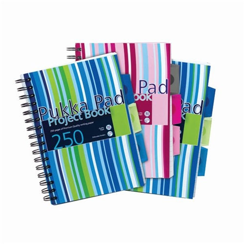 Pukka Pad Stripes Polypropylene Project Book 250 Pages A5 Blue/Pink