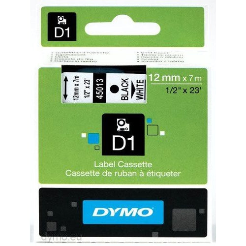 Dymo 45013 D1 LabelMaker Tape 12mm x 7m Black on White S0720530
