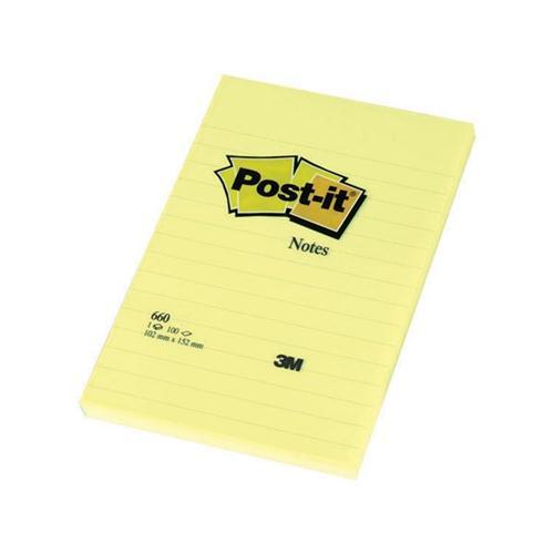 Post-it Sticky Notes Pad Feint Ruled Yellow (6 x 100 Sheets)