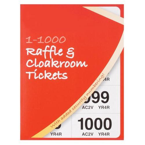 Cloakroom or Raffle Tickets Numbered 1 - 1000 Assorted Colours