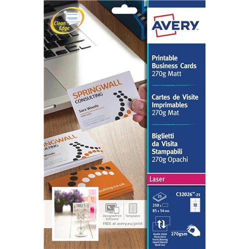 Avery Laser Business Cards Satin Finish White 250 cards