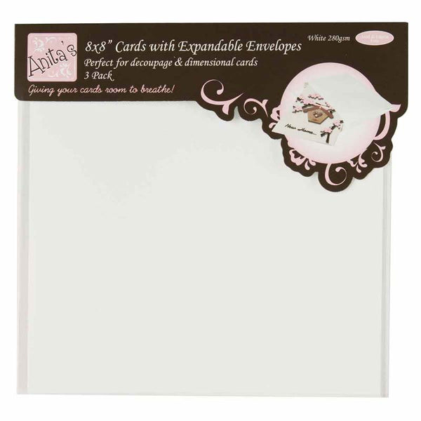 Anita's 8 x 8" Cards & Expandable Envelopes (3pk) - White