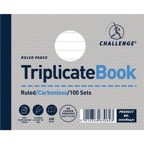 Challenge 100 Sheets Side Taped Ruled Perforated Triplicate Book (Grey)