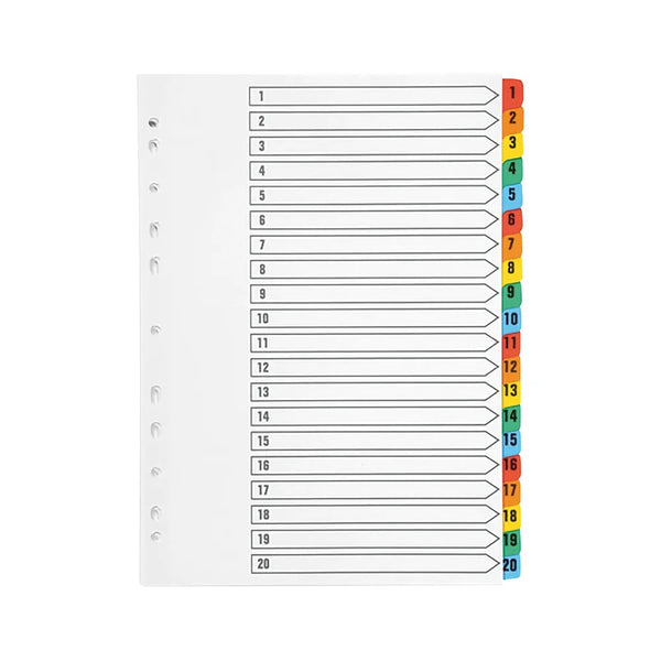 Q-Connect 1-20 Index Multi-Colour Numbered Tabs A4 White