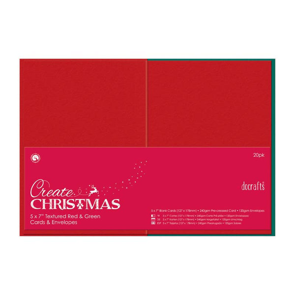 5 x 7" Cards-Envelopes Textured (20pk, 240gsm) - Red & Green