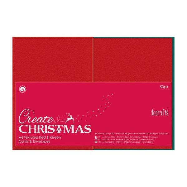 A6 Cards-Envelopes Textured (50pk, 240gsm) - Red & Green