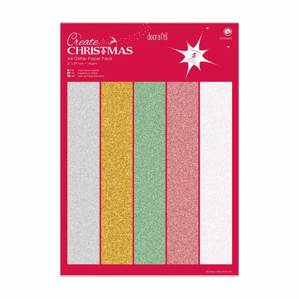 Create Christmas A4 Glitter Paper Pack (15pk) - Christmas