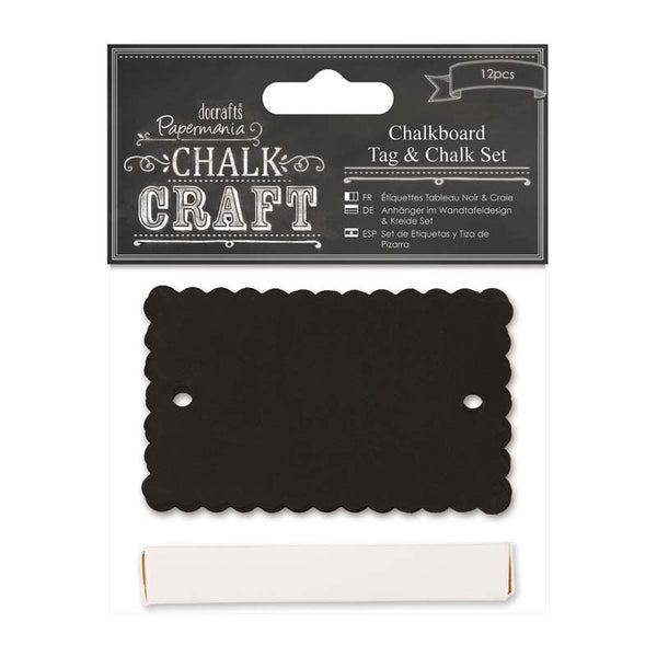 Papermania Chalkboard Tag & Chalk Set (12pcs) - Scalloped
