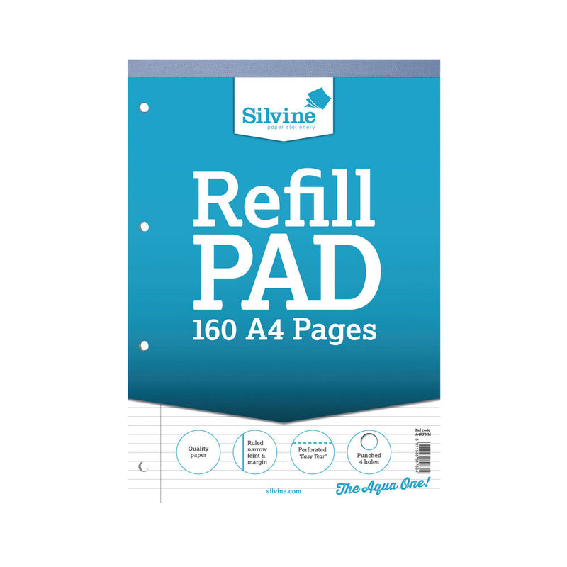 Silvine (A4) Refill Pad Headbound Perforated Punched 75gsm 160 Pages