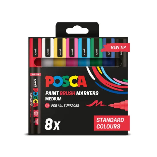 Uni-Ball Posca PC-5BR Paint Brush Markers - Assorted (Pack of 8)