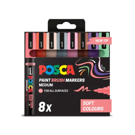 Uni-Ball Posca PC-5BR Paint Brush Markers - Assorted (Pack of 8)