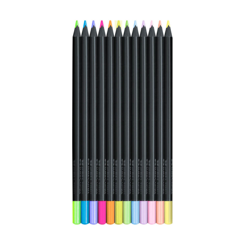 Faber-Castell Black Edition Colour Pencils - Neon & Pastel (Cardboard Box of 12)
