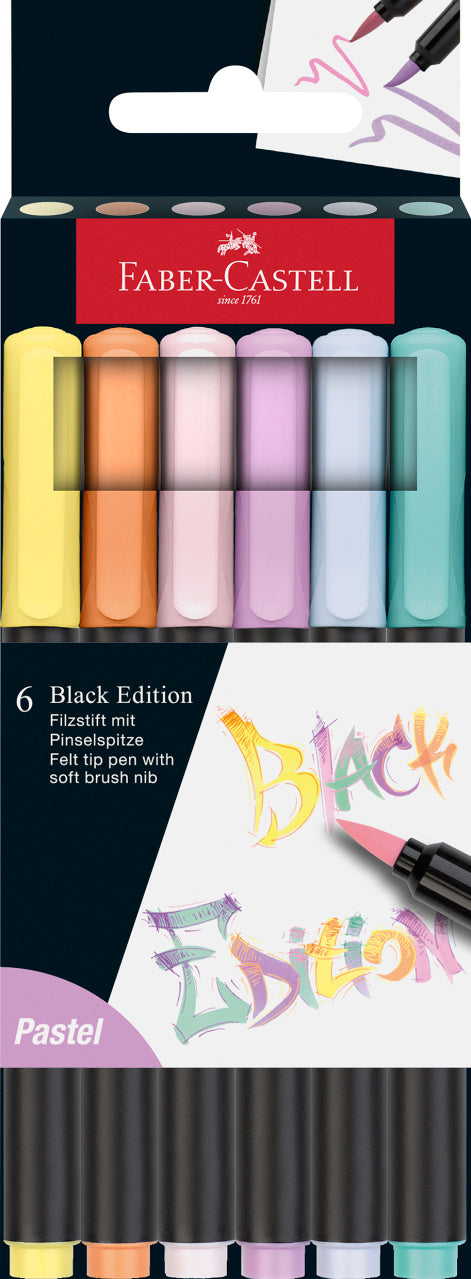 Faber-Castell Black Edition Soft Brush Tip Felt Tip Pens - Pastel (Box of 6)