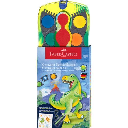 Faber-Castell Connector paint box, dinosaur, 12 colours incl. Chinese white