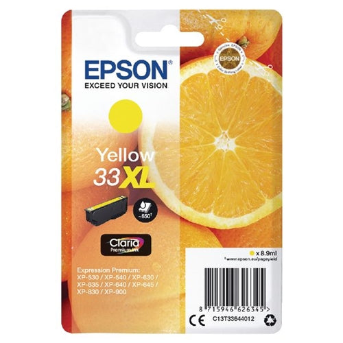 Epson 33XL Ink Cartridge Claria Premium High Yield Oranges Yellow C13T33644012