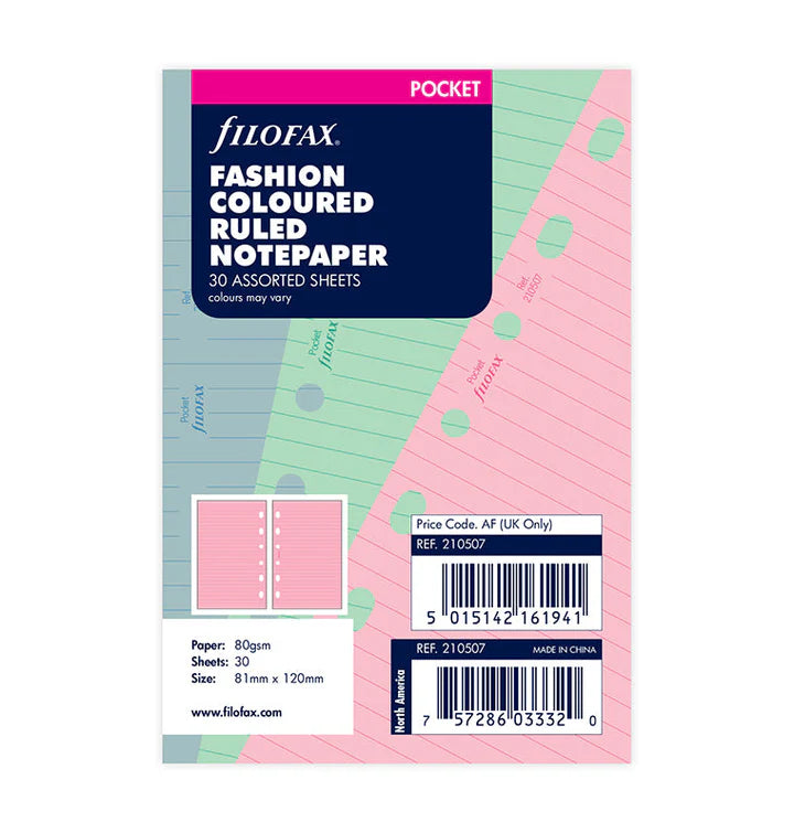 Filofax Fashion coloured ruled notepaper