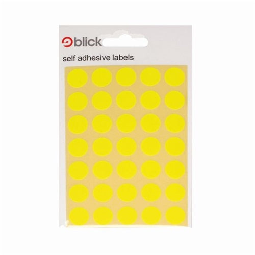 Blick Flourescent Labels in Bags Round 13mm Dia 140 Per Bag Yellow