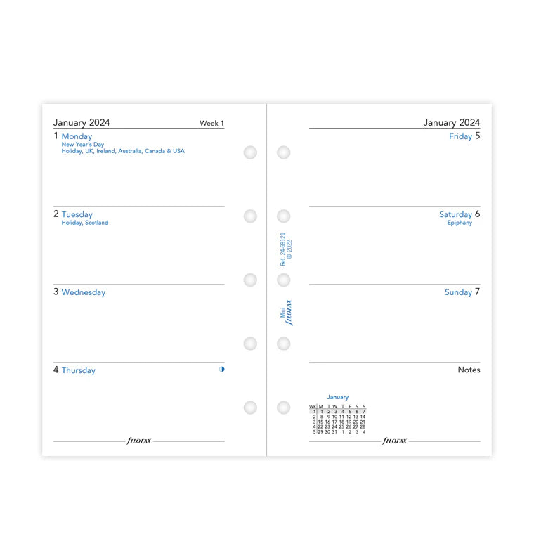 Filofax Week On Two Pages Diary Refill - Mini 2024 English