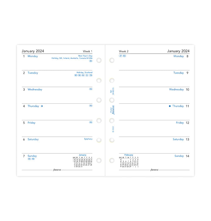 Filofax Week On One Page Diary Refill - Pocket 2024 English