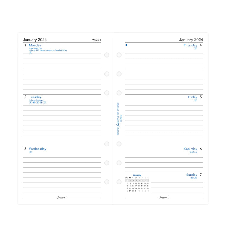 Filofax Week On Two Pages Lined Diary Refill - Personal 2024 English