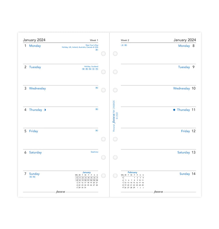  Filofax Personal Week on two pages English 2024 diary : Office  Products