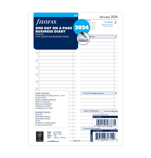 Filofax One Day On A Page Business Diary - A5 2024 English