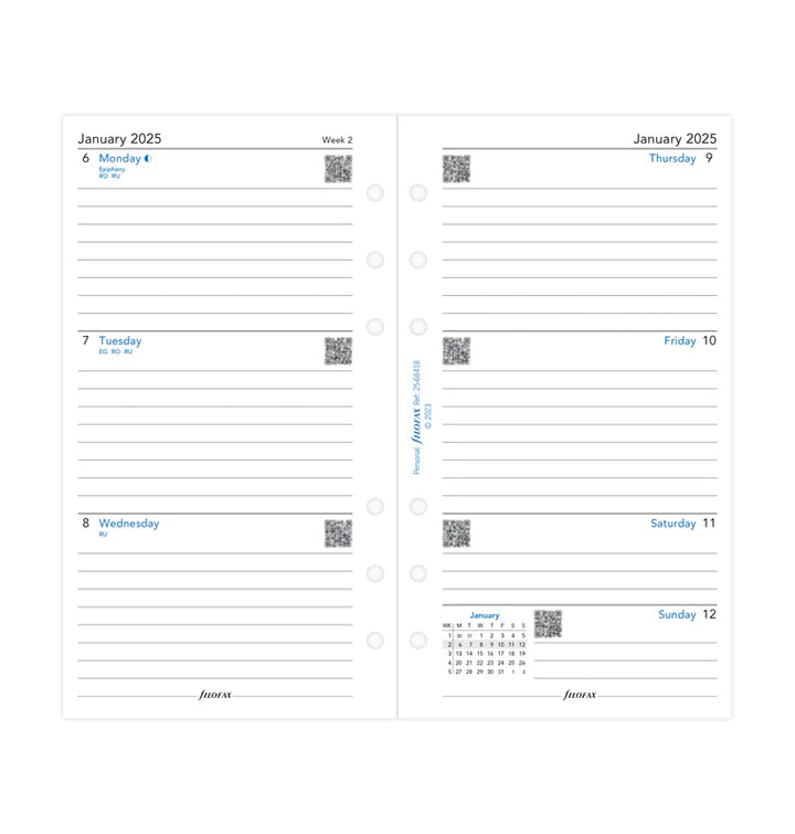 Filofax Week On Two Pages Lined Diary Refill - Personal 2025 English