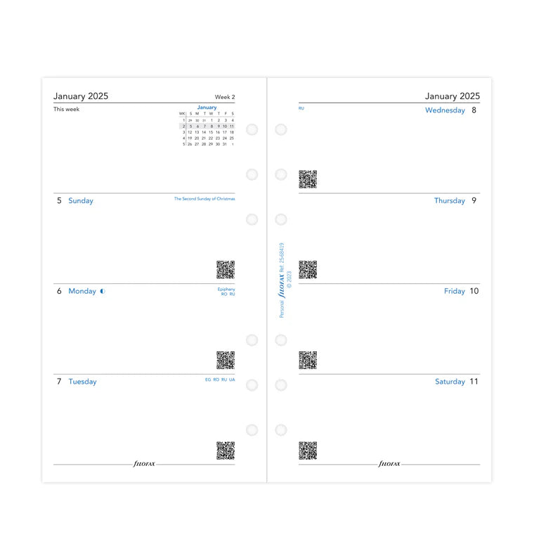 Filofax Week On Two Pages Sunday Start Diary - Personal 2025 English