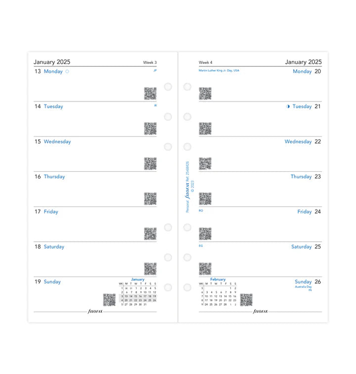 Filofax Week On One Page Diary Refill - Personal 2025 English