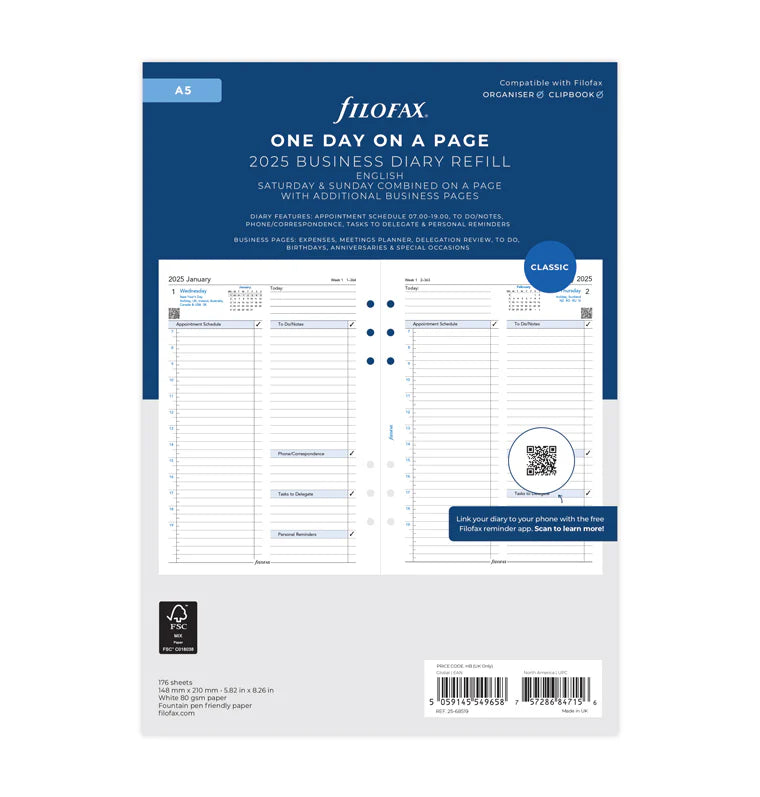 Filofax One Day On A Page Business Diary - A5 2025 English