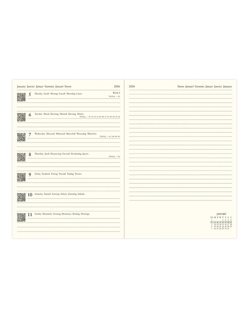 Letts Edge A6 Week to View Diary with Notes 2026 - Multilanguage