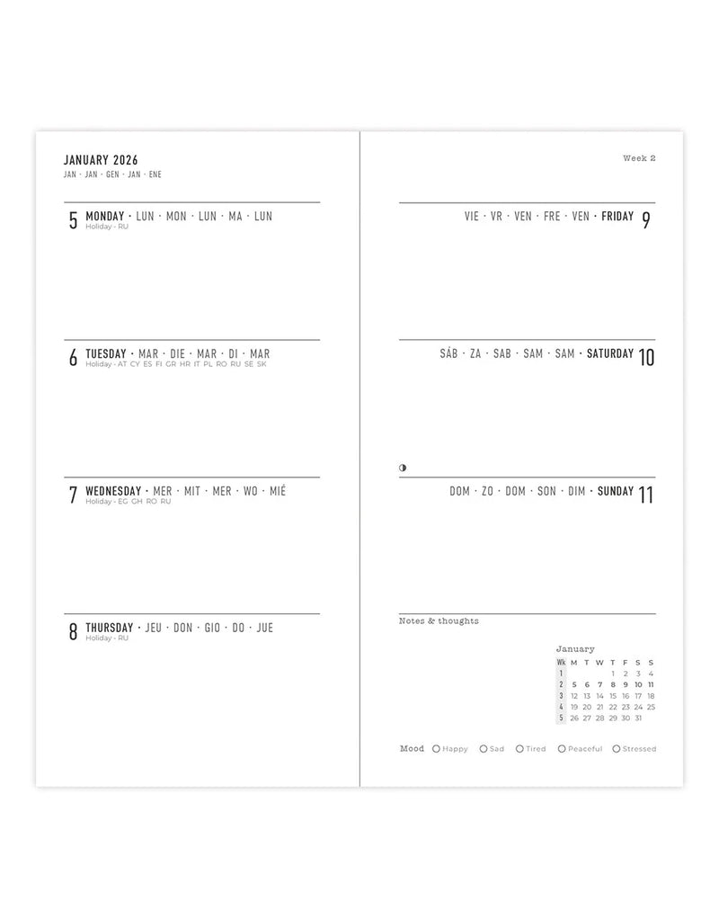 Letts Verona Slim Week to View Diary 2026 - Multilanguage