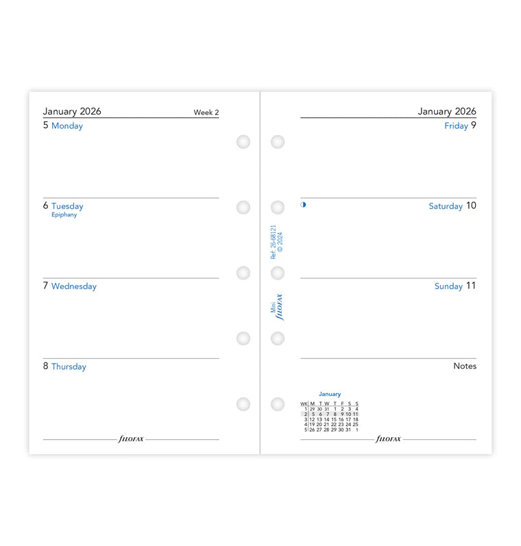 Filofax Week On Two Pages Diary Refill - Mini 2026 English