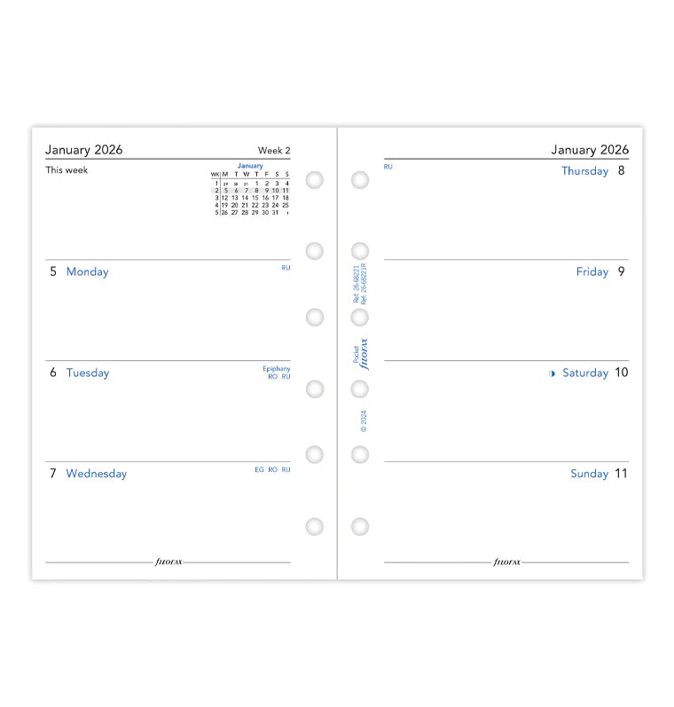 Filofax Week On Two Pages Diary Refill - Pocket 2026 English