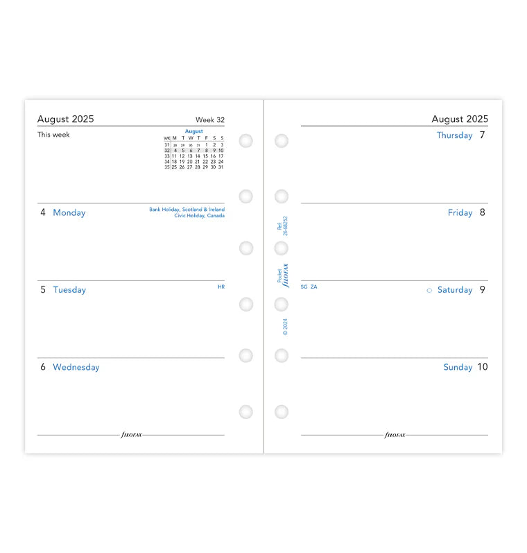 Filofax Week On Two Pages Academic Diary Refill - Pocket 2025-26 English