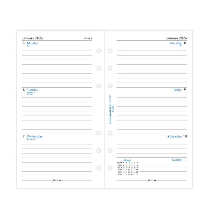 Filofax Week On Two Pages Lined Diary Refill - Personal 2026 English