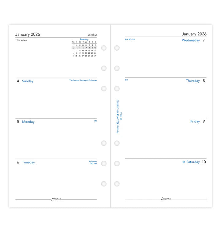 Filofax Week On Two Pages Sunday Start Diary - Personal 2026 English