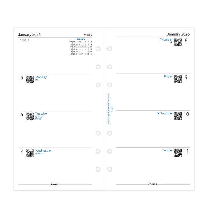 Filofax Week On Two Pages Diary Refill - Personal 2026 English