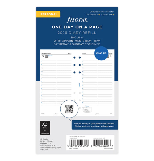 Filofax One Day On A Page Diary With Appts - Personal 2026 English