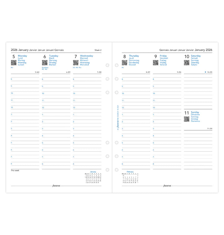 Filofax Week On Two Pages Diary With Appts - A5 2026 Multilanguage