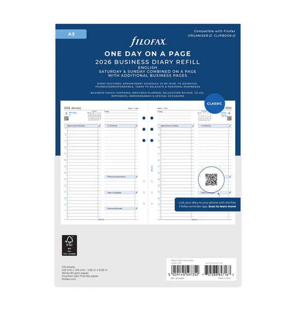 Filofax One Day On A Page Business Diary - A5 2026 English