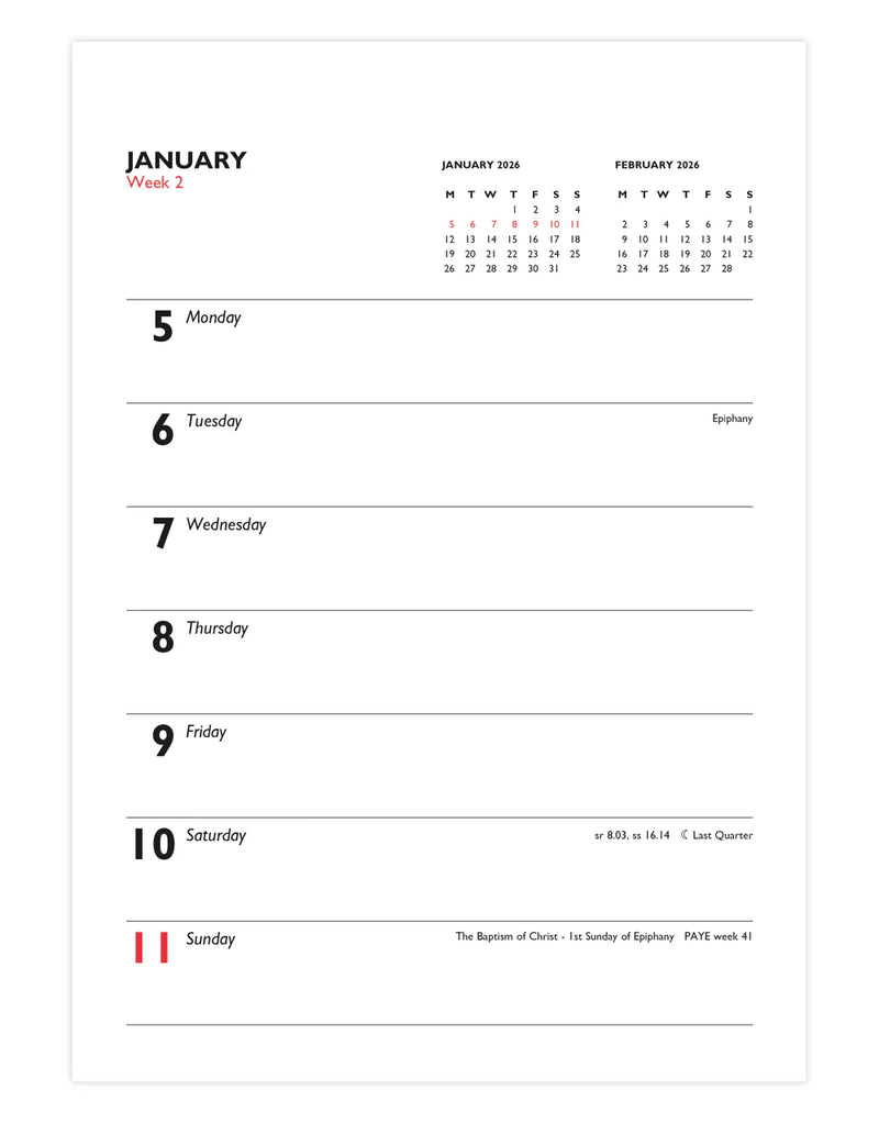 Letts Business Weekly Royal Tablet Wall Calendar 2026