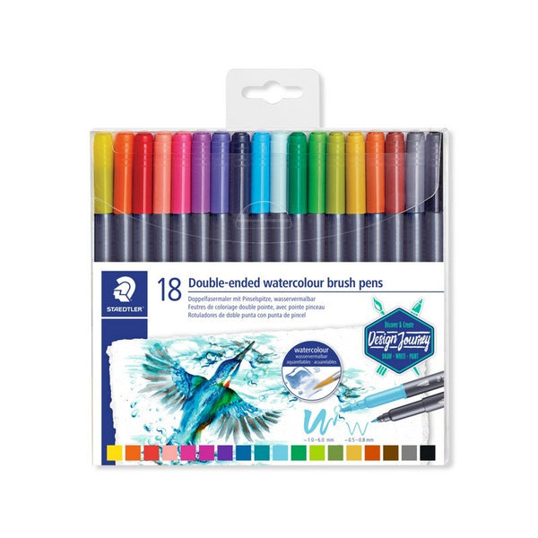 Staedtler 3001 Double-Ended Watercolour Brush Pens - Asstd. Colours (Box of 18)
