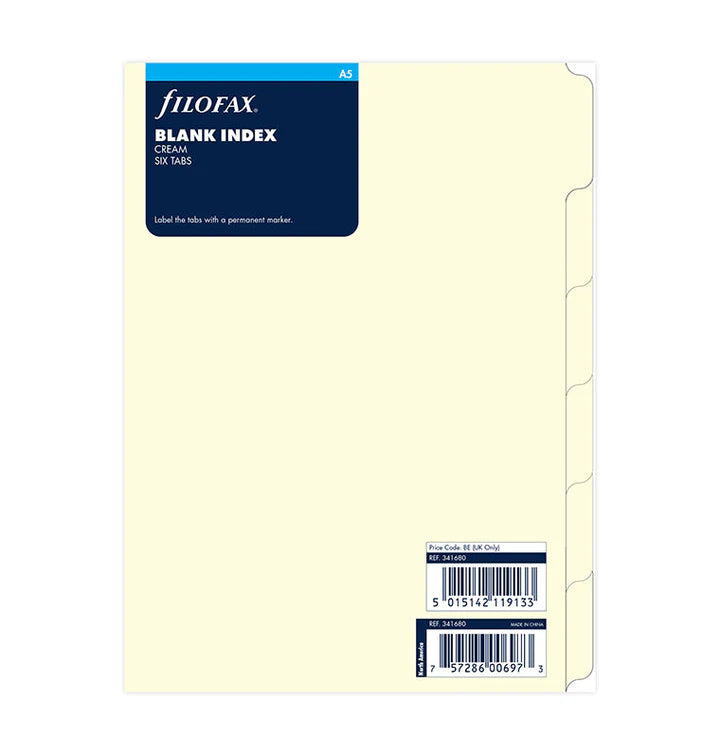 Filofax Blank index cream 6 tabs