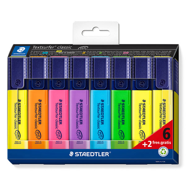 Staedtler Textsurfer Highlighter - Assorted Colours (Cardbox of 6+2 FREE)