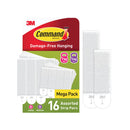 3M Command Picture Hanging Strips 8 Pairs Medium + 8 Pairs Large White (Pack of 16)