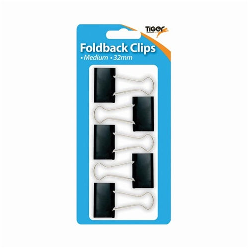 Tiger Medium Fold Back Clips 32mm (Pack 5)