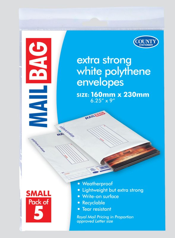 County Stationery Extra Strong White Polythene Mail Bags (5pk)