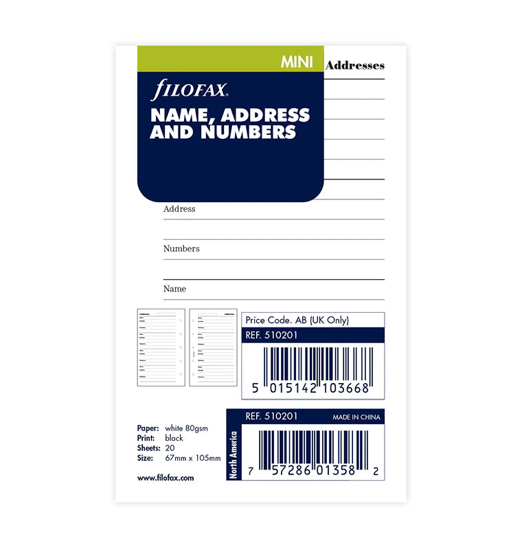 Filofax Name, address and telephone number